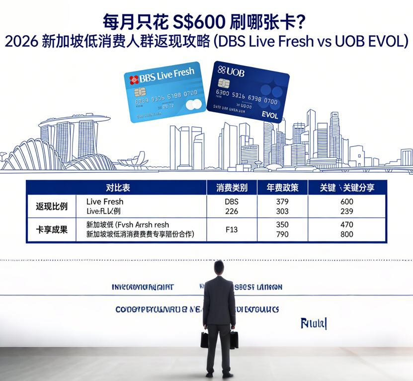每月只花 S$600 刷哪张卡？2026 新加坡低消费人群返现攻略 (DBS Live Fresh vs UOB EVOL)