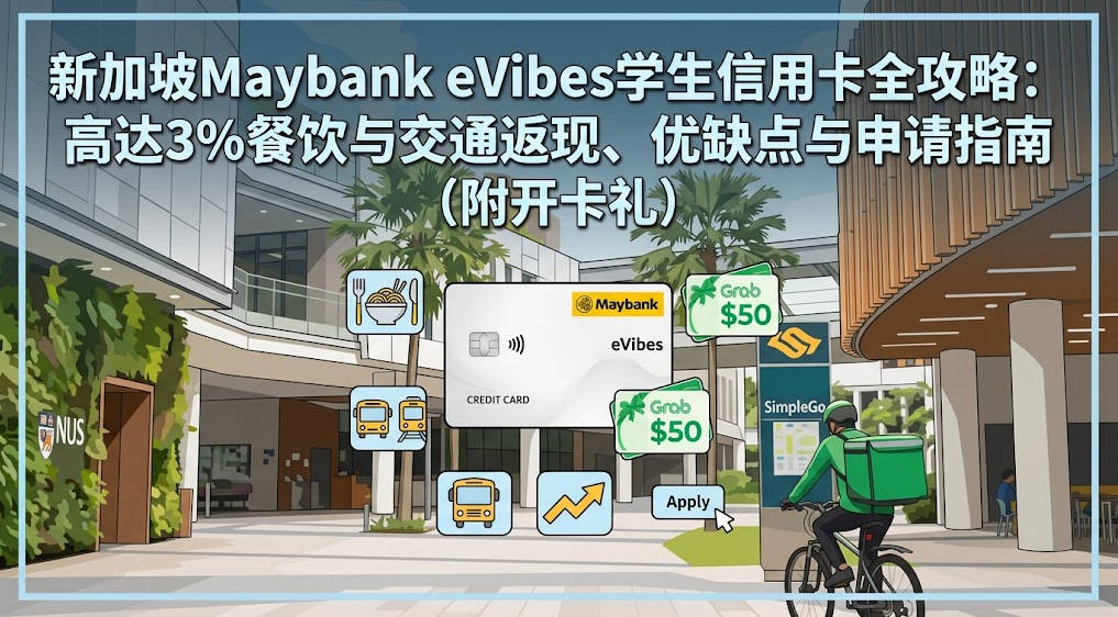 2026新加坡Maybank eVibes学生信用卡全攻略:3%餐饮+2%交通返现、优缺点与申请指南 (附开卡礼)