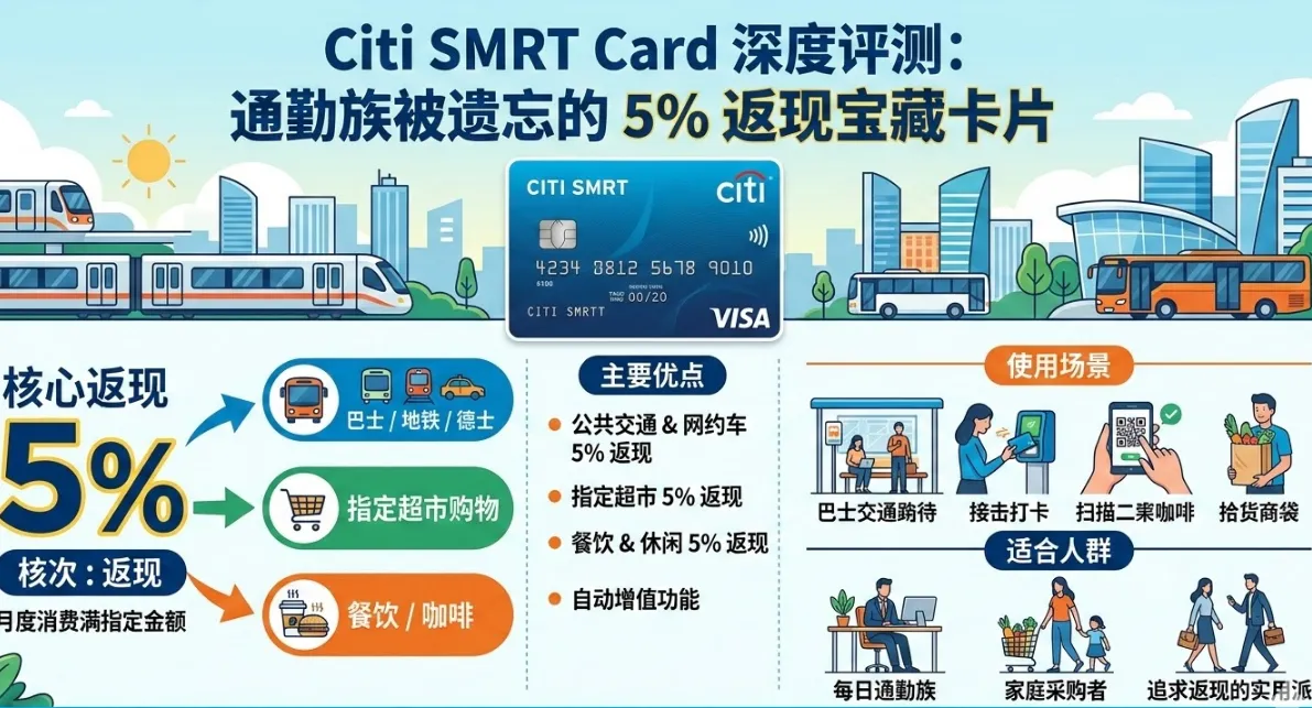 Citi SMRT Card 深度评测：SimplyGo 交通与网购 5% 返现 | 新加坡通勤族首选 （2026版）