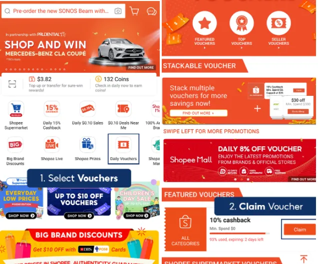 where to claim Shopee bank vouchers Singapore