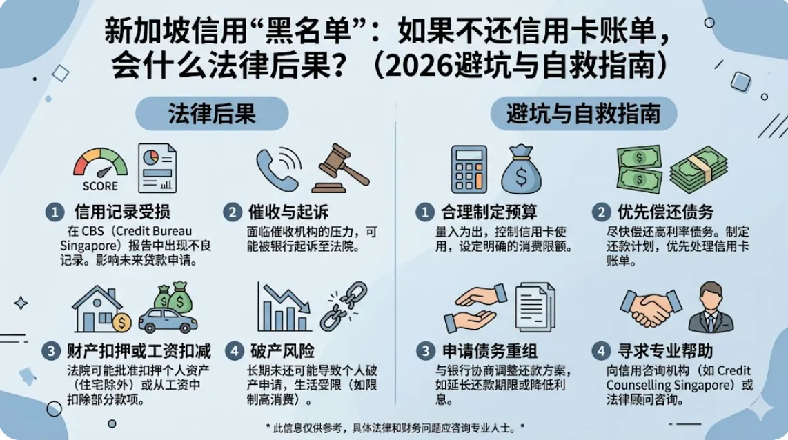 新加坡信用卡还不上会坐牢吗？2026 逾期后果、CBS 黑名单与自救指南