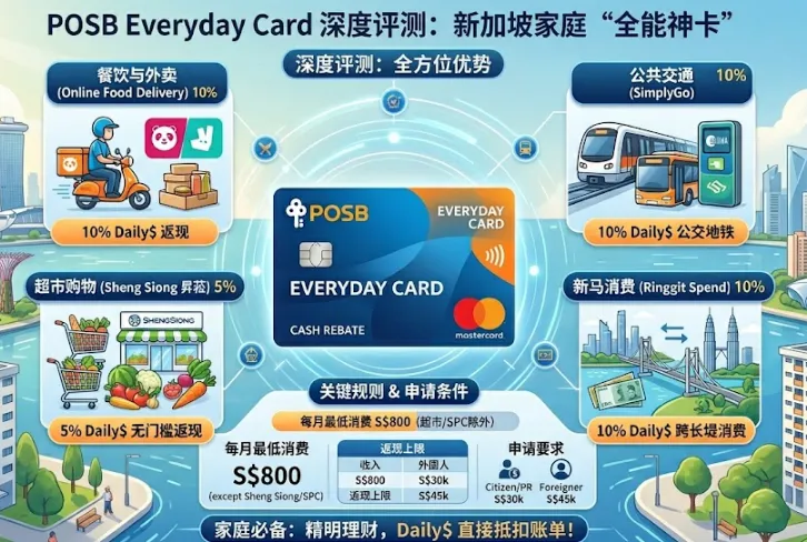 POSB Everyday Card 评测 2026:昇菘 5% 无门槛与水电费返现避坑指南