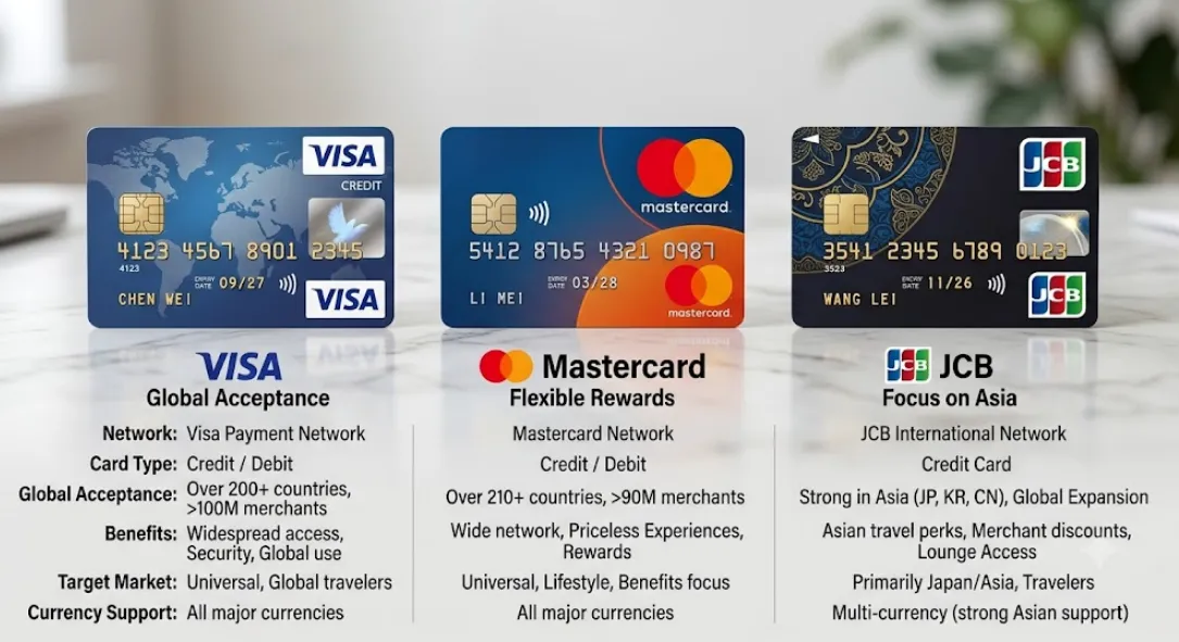 Visa、Mastercard与JCB日本汇率及手续费深度对比