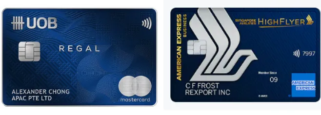 UOB Regal Business Metal Card 与 Amex Business Gold 商业信用卡实体卡外观对比
