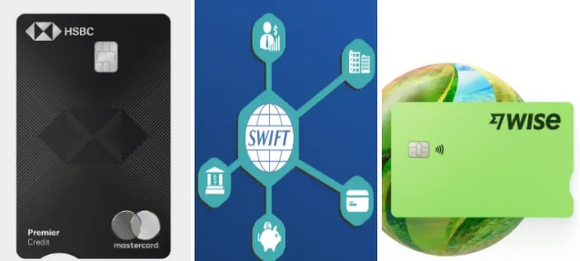 汇丰 Global Transfers 全球转账与 SWIFT 及 Wise 跨境汇款费用时效对比图
